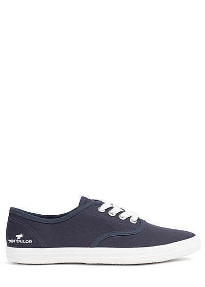 Tom Tailor Dames Canvas platte sneaker met veters blauw wit - Art.-Nr.: 22010419