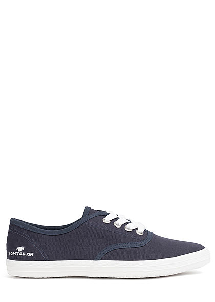 Tom Tailor Dames Canvas platte sneaker met veters blauw wit