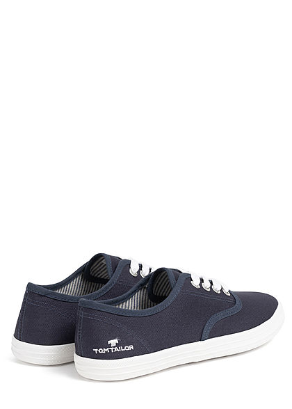 Tom Tailor Dames Canvas platte sneaker met veters blauw wit