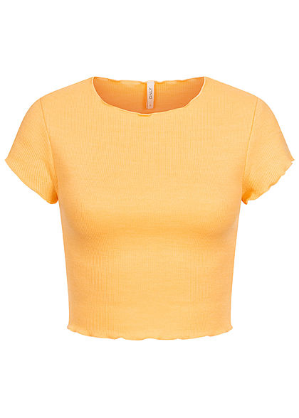 ONLY Dames Ribbed Crop Top T-Shirt cornsilk geel