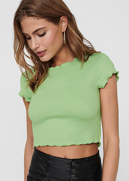 ONLY Dames Ribbed Crop Top T-Shirt sprucestone groen