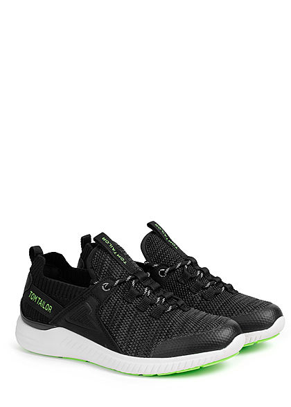 Tom Tailor Herren Schuh Struktur Sneaker zum schnüren schwarz lime grün