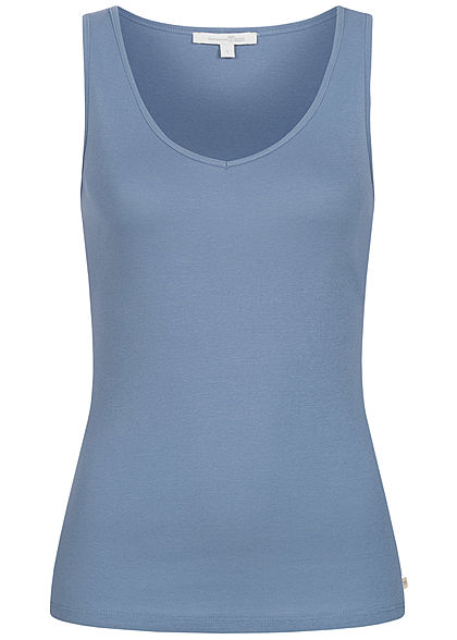 Tom Tailor Damen Basic V-Neck Slim Fit Top soft mid blau