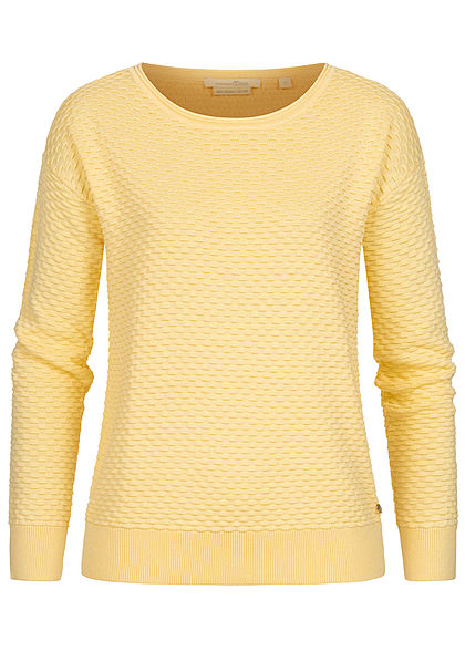 Tom Tailor Damen Struktur Pullover Sweater mit Waffelstruktur soft gelb