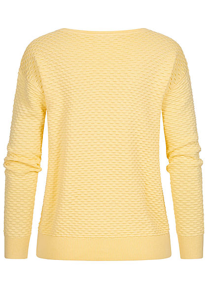 Tom Tailor Damen Struktur Pullover Sweater mit Waffelstruktur soft gelb