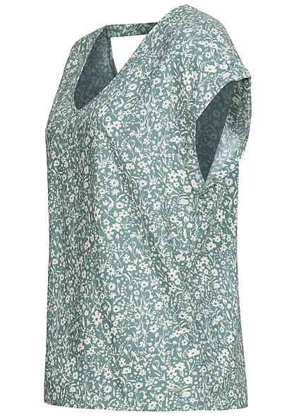 Tom Tailor Dames Blouse van viscose met V-hals bloemenprint blauw