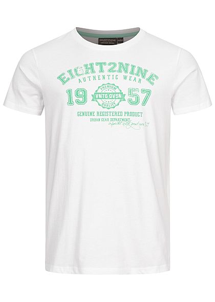 Eight2Nine Herren T-Shirt mit Logo Print weiss
