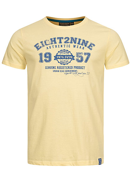 Eight2Nine Herren T-Shirt mit Logo Print creamy gelb