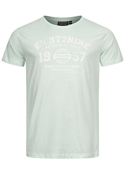 Eight2Nine Herren T-Shirt mit Logo Print pale türkis