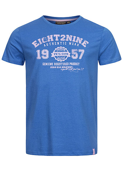 Eight2Nine Herren T-Shirt mit Logo Print soft ink blau