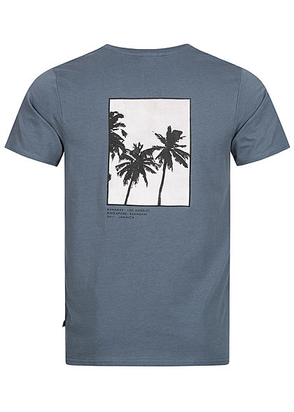 Hailys Herren T-Shirt Reality Palmen Print auf Rückseite blau