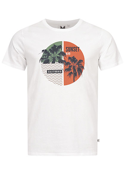 Hailys Herren T-Shirt Sunset California Palmen Print weiss