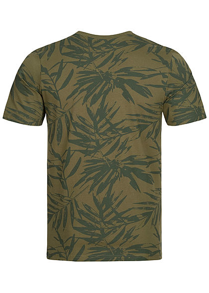 Hailys Herren Basic T-Shirt Tropical Print khaki grün