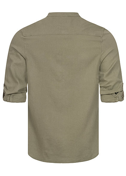 Hailys Herren Turn-Up Linen Hemd Shirt Knopfleiste khaki grn