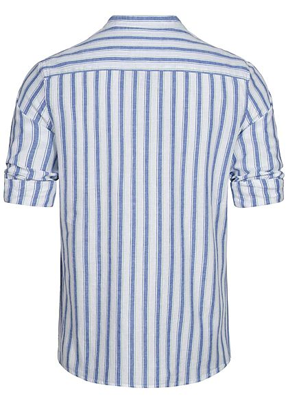 Hailys Herren Turn-Up Linen Hemd Shirt Knopfleiste Streifen Muster weiss blau