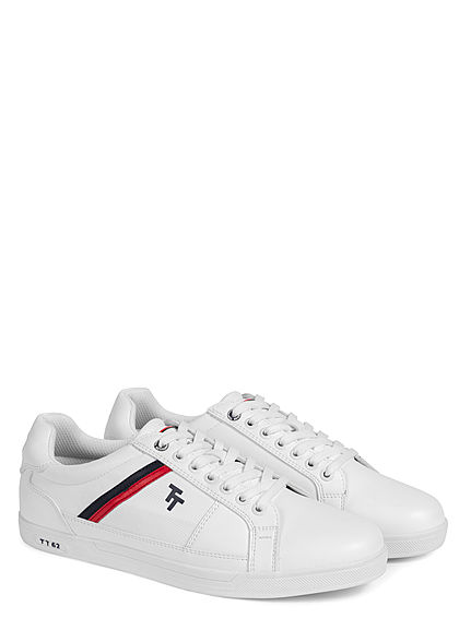 Tom Tailor Herren Schuh Kunstleder Sneaker Streifen zum schnüren weiss rot schwarz