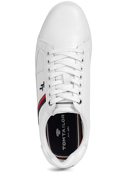 Tom Tailor Herren Schuh Kunstleder Sneaker Streifen zum schnüren weiss rot schwarz