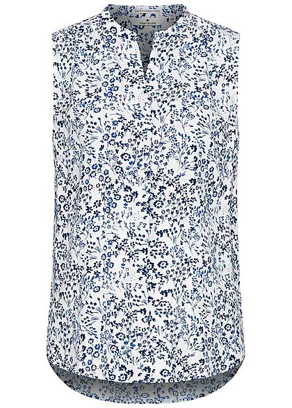 Tom Tailor Damen Viskose Blusen Top Blumen Muster Henleyausschnitt off weiss