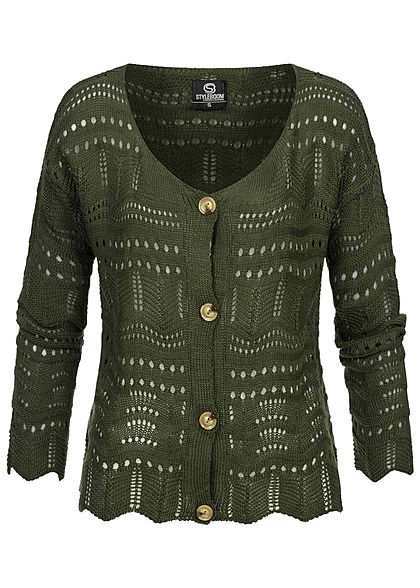 Styleboom Fashion Dames Cardigan khaki groen - Art.-Nr.: 21026523