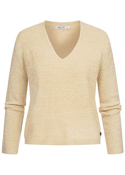 Hailys Dames V-Neck Longsleeve Sweater beige - Art.-Nr.: 21030880