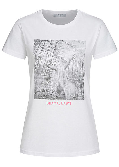 Sublevel Damen Basic T-Shirt Drama Baby Print weiss