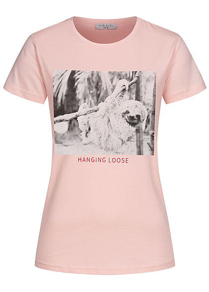 Sublevel Dames Basic T-Shirt Hanging Loose Print peachskin roze
