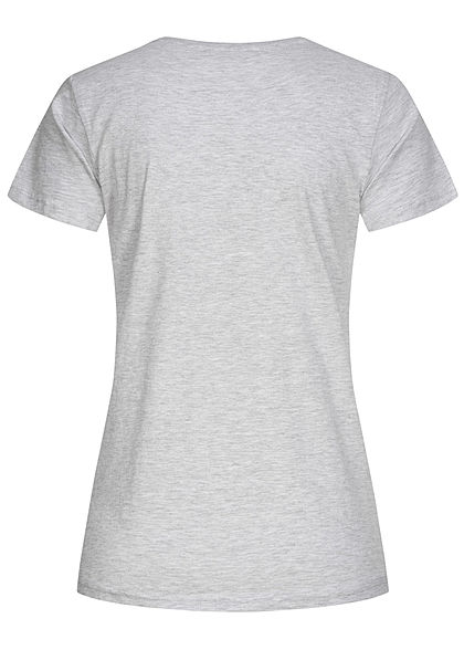Sublevel Dames Basic T-Shirt Hang Around Panda Print lichtgrijs melange
