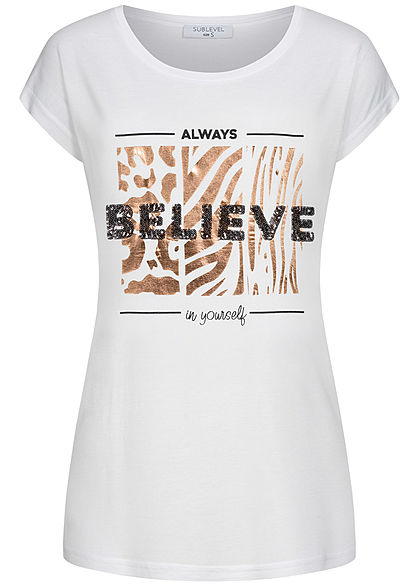 Sublevel Dames T-Shirt Believe Print wit