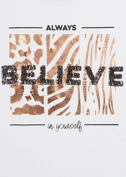 Sublevel Dames T-Shirt Believe Print wit