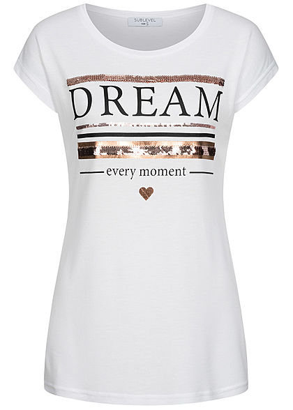 Sublevel Dames T-Shirt Dream Print wit roze