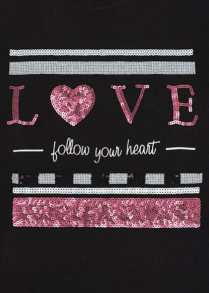Sublevel Dames T-Shirt Love Print zwart rood wit
