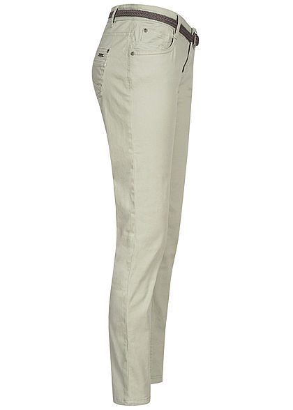 Urban Surface Damen Casual Fit Jeans Hose inkl. Flechtgürtel 5-Pockets light greyish grün