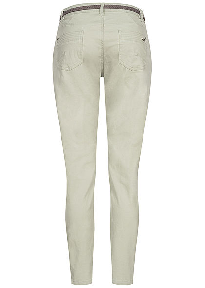 Urban Surface Damen Casual Fit Jeans Hose inkl. Flechtgürtel 5-Pockets light greyish grün