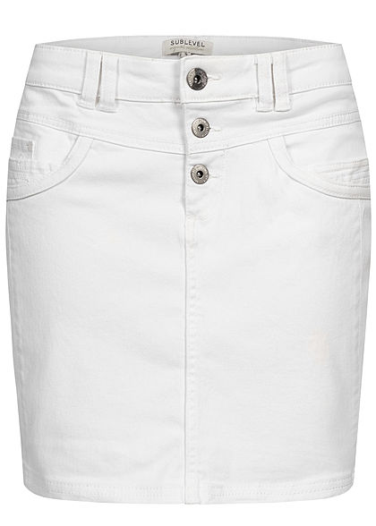 Sublevel Damen Mini Jeans Rock 5-Pockets ivory weiss - Art.-Nr.: 21030972