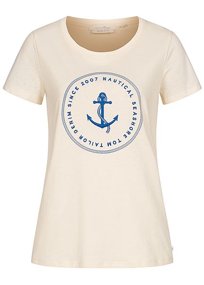 Tom Tailor Damen T-Shirt Anker Print soft creme beige