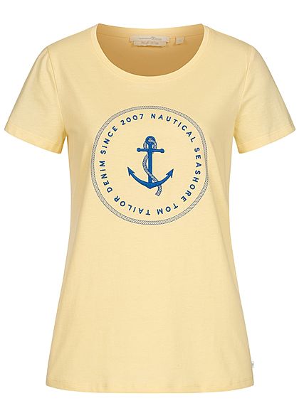 Tom Tailor Damen T-Shirt Anker Print soft gelb