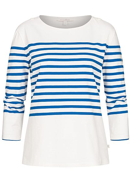 Tom Tailor Damen 3/4-Arm Longsleeve Pullover Streifen Muster weiss blau