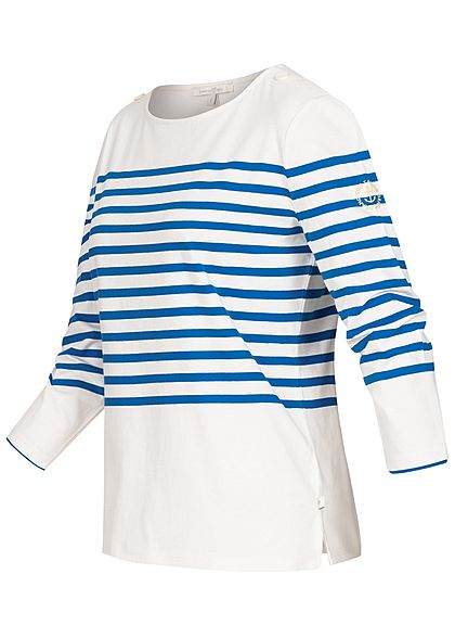 Tom Tailor Damen 3/4-Arm Longsleeve Pullover Streifen Muster weiss blau