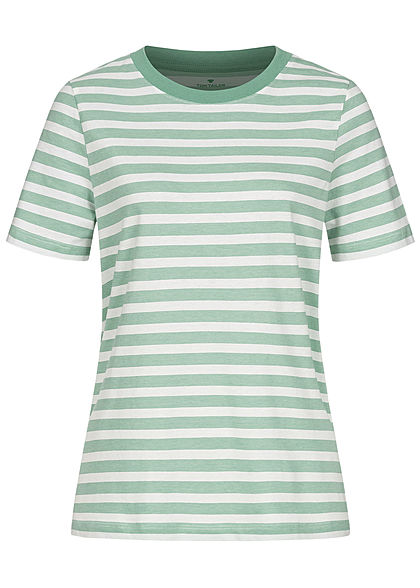 Tom Tailor Damen T-Shirt Streifen Muster grün weiss - Art.-Nr.: 21031036