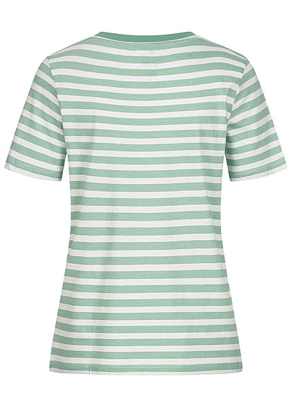 Tom Tailor Damen T-Shirt Streifen Muster grün weiss