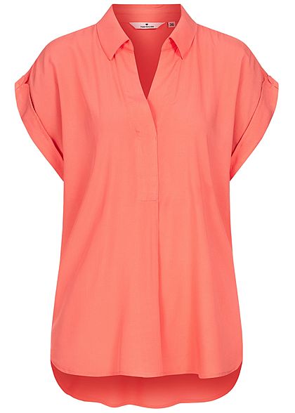 Tom Tailor Damen Viskose Blusen Shirt mit Ärmelumschlag strong peach pink
