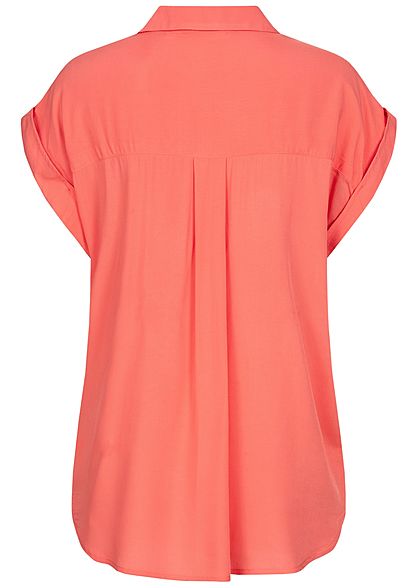 Tom Tailor Damen Viskose Blusen Shirt mit Ärmelumschlag strong peach pink