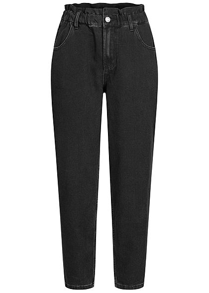 ONLY Damen Elastische Ankle Jeans Hose Hight-Waist Gumminbund schwarz denim