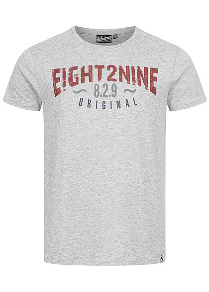Eight2Nine Herren T-Shirt Logo Print grau melange