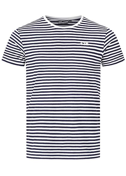 Eight2Nine Heren T-Shirt Strepen Print Logo wit navy blauw
