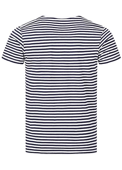 Eight2Nine Heren T-Shirt Strepen Print Logo wit navy blauw