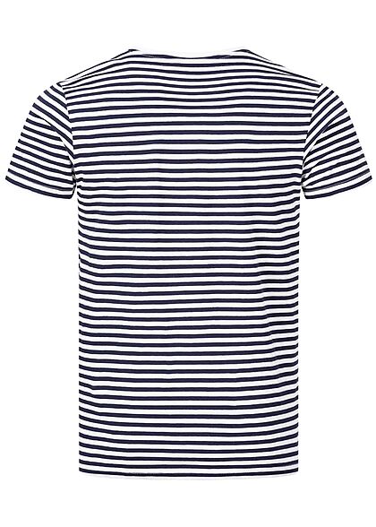 Eight2Nine Heren T-Shirt Strepen Print Logo wit navy blauw