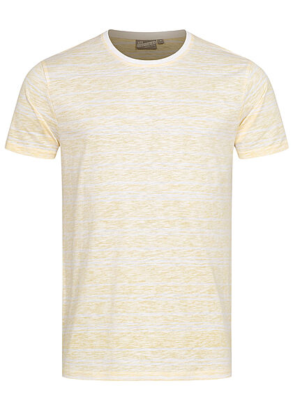 Eight2Nine Herren Struktur T-Shirt mit Streifen Muster Inside Print creamy gelb weiss