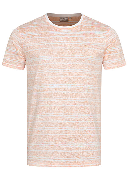 Eight2Nine Herren Struktur T-Shirt mit Streifen Muster Inside Print sunset peach