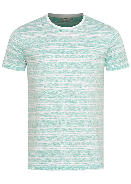 Eight2Nine Herren Struktur T-Shirt mit Streifen Muster Inside Print aruba grün weiss